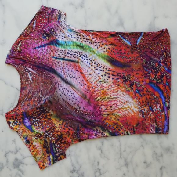 NWOT. Velvet Multi Color Pattern Drop Shoulder Loose Fit Short Sleeve Blouse. - Picture 3 of 4